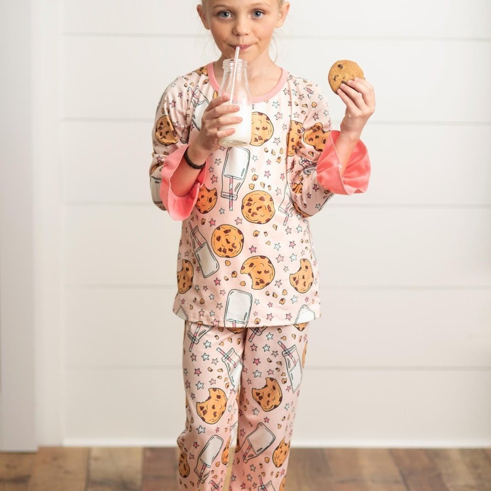 Kids Cookie Print Comfy Lounge Sleep 2 Piece Set Pink Size 10/12